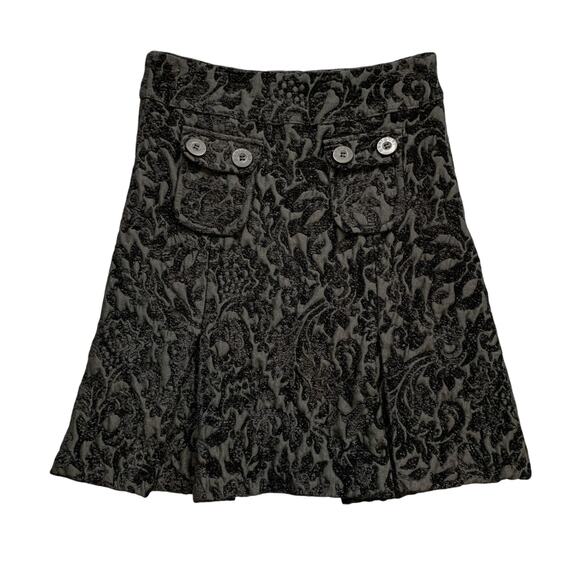 Desigual Skirt Womens 34 Black Embossed Velvet Chenille Dark Academia Side Zip - Picture 1 of 16
